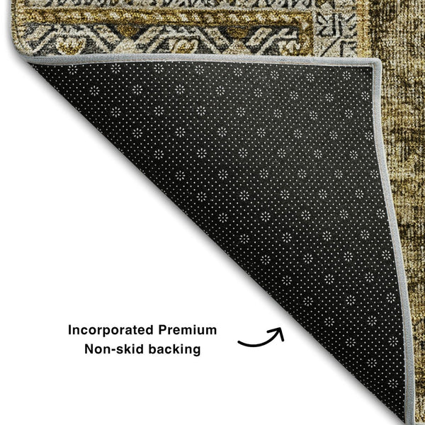 HomeRoots 9' X 12' Stylish Brown Gray Charcoal Patchwork Area Rug - Washable, Stain-Resistant, UV Protected! 655426
