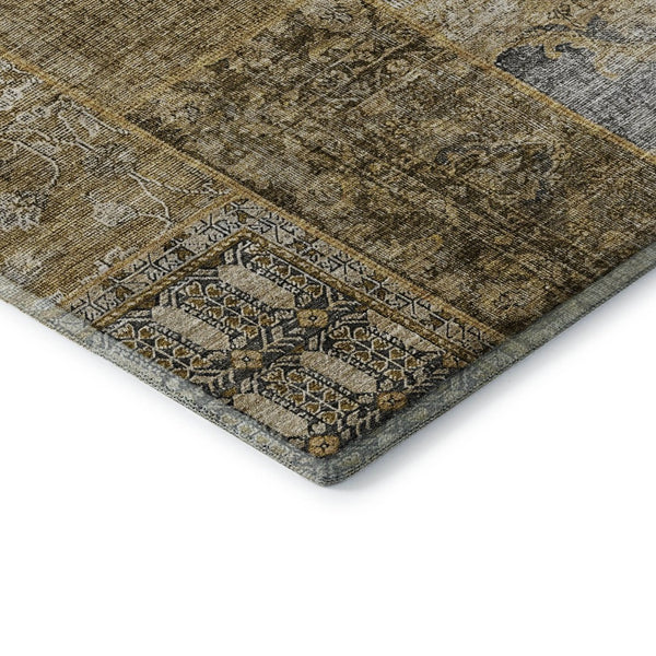 HomeRoots 9' X 12' Stylish Brown Gray Charcoal Patchwork Area Rug - Washable, Stain-Resistant, UV Protected! 655426