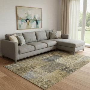 HomeRoots 9' X 12' Stylish Brown Gray Charcoal Patchwork Area Rug - Washable, Stain-Resistant, UV Protected! 655426