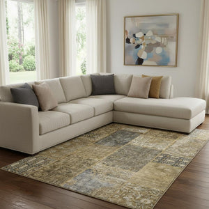HomeRoots 10' Brown Gray Charcoal Patchwork Washable Area Rug - Durable, UV Protected, Easy-Care for Homes 655427