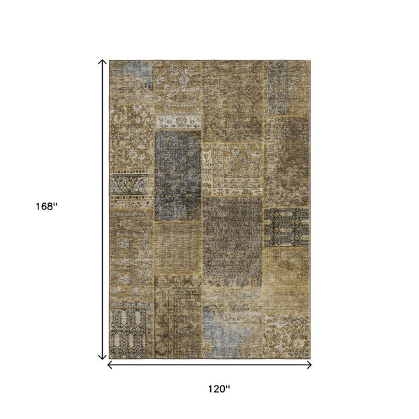 HomeRoots 10' Brown Gray Charcoal Patchwork Washable Area Rug - Durable, UV Protected, Easy-Care for Homes 655427