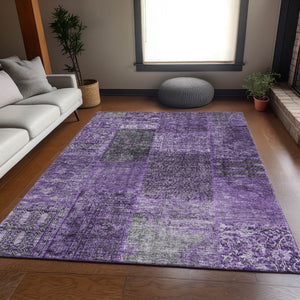 HomeRoots 5' X 8' Eggplant and Gray Patchwork Area Rug – Washable, UV Protected, Stain-Resistant, Stylish Home Decor 655429