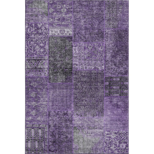 HomeRoots 5' X 8' Eggplant and Gray Patchwork Area Rug – Washable, UV Protected, Stain-Resistant, Stylish Home Decor 655429