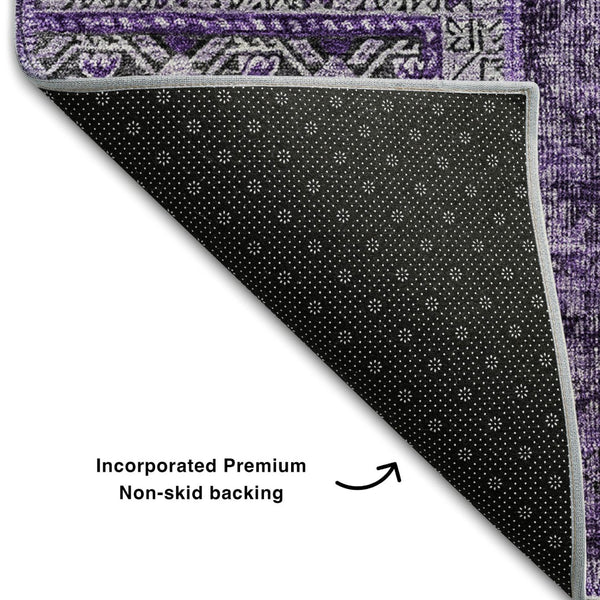 HomeRoots 5' X 8' Eggplant and Gray Patchwork Area Rug – Washable, UV Protected, Stain-Resistant, Stylish Home Decor 655429