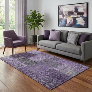 HomeRoots 5' X 8' Eggplant and Gray Patchwork Area Rug – Washable, UV Protected, Stain-Resistant, Stylish Home Decor 655429