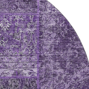 HomeRoots 8' Elegant Eggplant and Gray Patchwork Round Rug - Washable, UV Protected, Stain Resistant, Soft Touch 655430