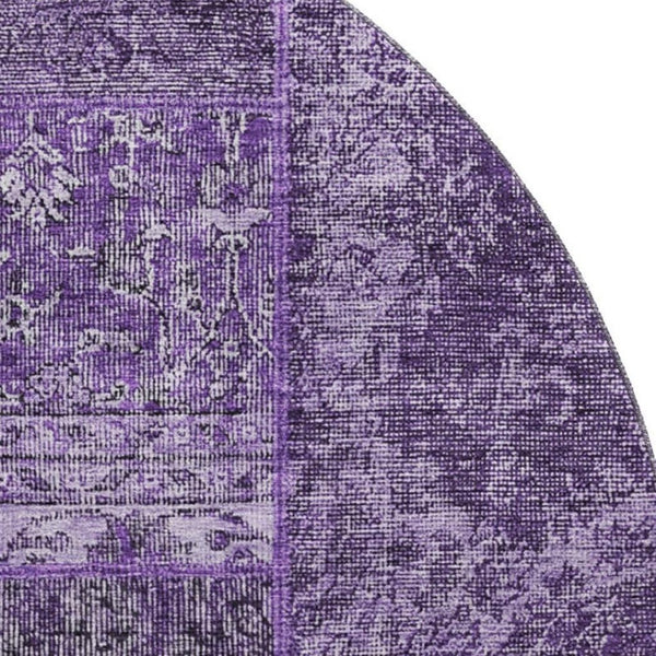 HomeRoots 8' Elegant Eggplant and Gray Patchwork Round Rug - Washable, UV Protected, Stain Resistant, Soft Touch 655430