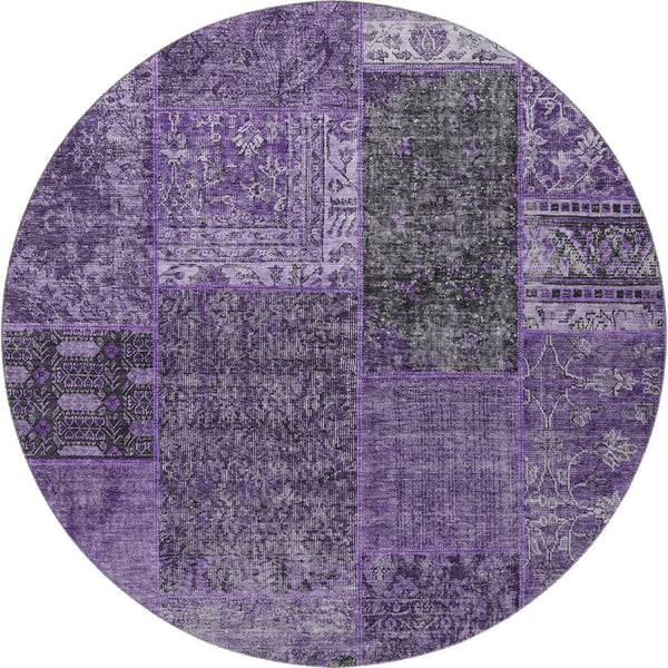 HomeRoots 8' Elegant Eggplant and Gray Patchwork Round Rug - Washable, UV Protected, Stain Resistant, Soft Touch 655430