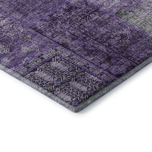 HomeRoots 8' X 10' Eggplant & Gray Patchwork Area Rug – Washable, Stain-Resistant, UV Protected for Homes 655431