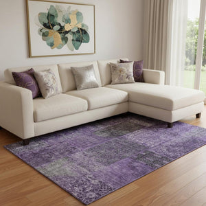 HomeRoots 9' X 12' Eggplant & Gray Patchwork Area Rug – Durable, Washable, UV-Protected, Perfect for High-Traffic Homes! 655432