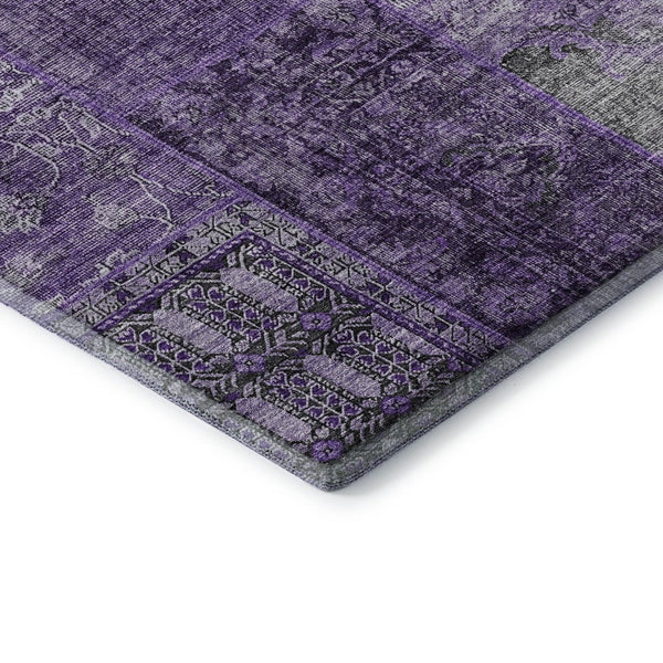 HomeRoots 9' X 12' Eggplant & Gray Patchwork Area Rug – Durable, Washable, UV-Protected, Perfect for High-Traffic Homes! 655432