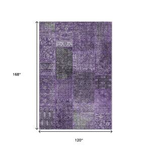 HomeRoots 10' X 14' Eggplant and Gray Patchwork Washable Area Rug - Durable, UV-Protected, Stain-Resistant Design 655433