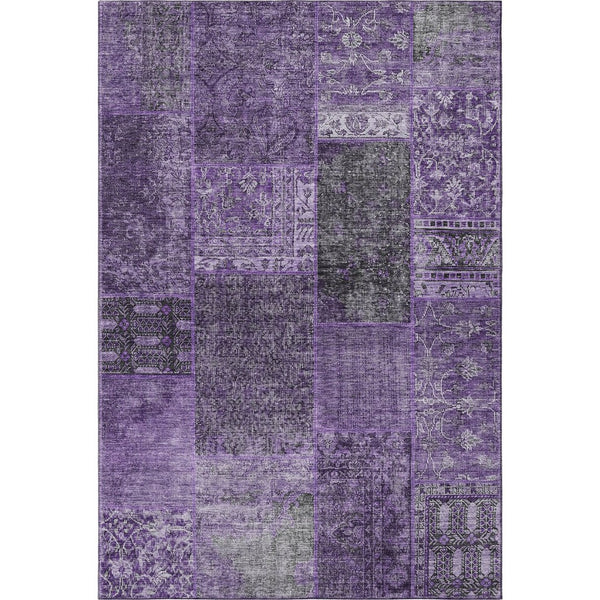 HomeRoots 10' X 14' Eggplant and Gray Patchwork Washable Area Rug - Durable, UV-Protected, Stain-Resistant Design 655433