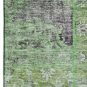 HomeRoots 5' Washable Area Rug in Green, Gray & Charcoal Patchwork - UV Protected, Stain-Resistant, Durable! 655435