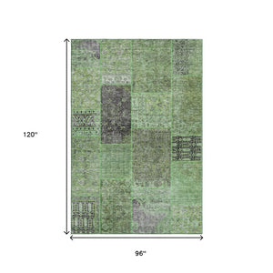 HomeRoots 8' X 10' Contemporary Green Gray Charcoal Patchwork Area Rug - Washable, UV Protected, Durable Design 655437