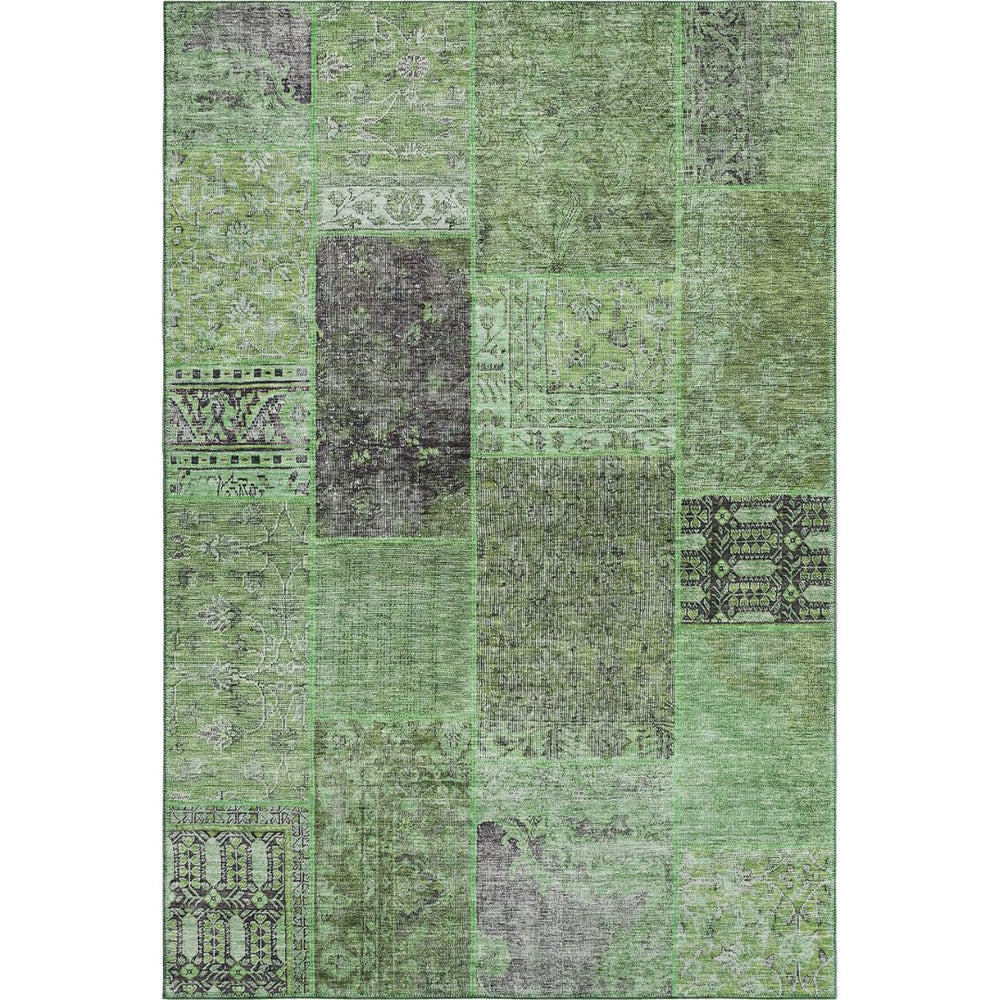 HomeRoots 8' X 10' Contemporary Green Gray Charcoal Patchwork Area Rug - Washable, UV Protected, Durable Design 655437