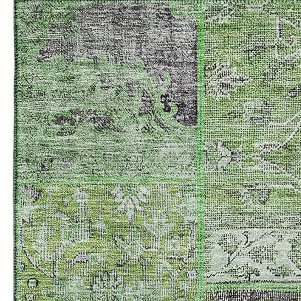 HomeRoots 8' X 10' Contemporary Green Gray Charcoal Patchwork Area Rug - Washable, UV Protected, Durable Design 655437