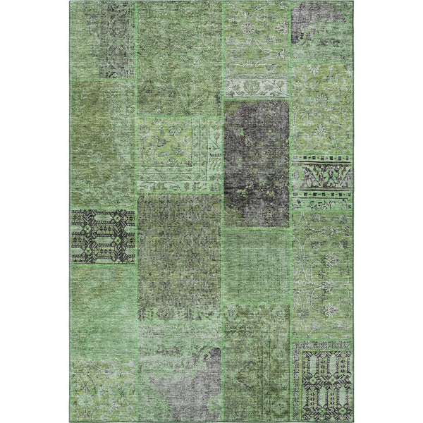 HomeRoots 8' X 10' Contemporary Green Gray Charcoal Patchwork Area Rug - Washable, UV Protected, Durable Design 655437