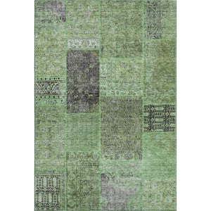 HomeRoots 9' X 12' Washable Patchwork Area Rug - Green, Gray & Charcoal with UV Protection for High-Traffic Areas 655438