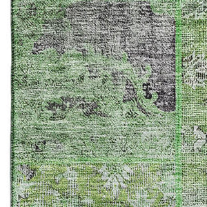 HomeRoots 9' X 12' Washable Patchwork Area Rug - Green, Gray & Charcoal with UV Protection for High-Traffic Areas 655438