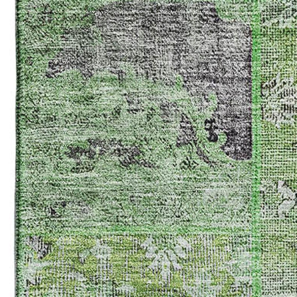 HomeRoots 9' X 12' Washable Patchwork Area Rug - Green, Gray & Charcoal with UV Protection for High-Traffic Areas 655438