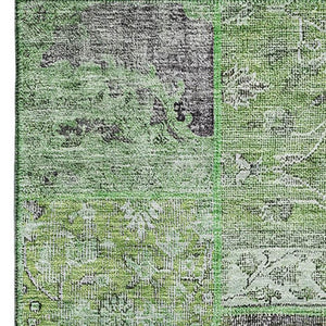 HomeRoots 9' X 12' Washable Patchwork Area Rug - Green, Gray & Charcoal with UV Protection for High-Traffic Areas 655438