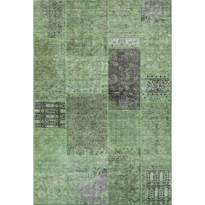 HomeRoots 10' Green, Gray & Charcoal Patchwork Washable Area Rug with UV Protection for Modern Living Spaces 655439