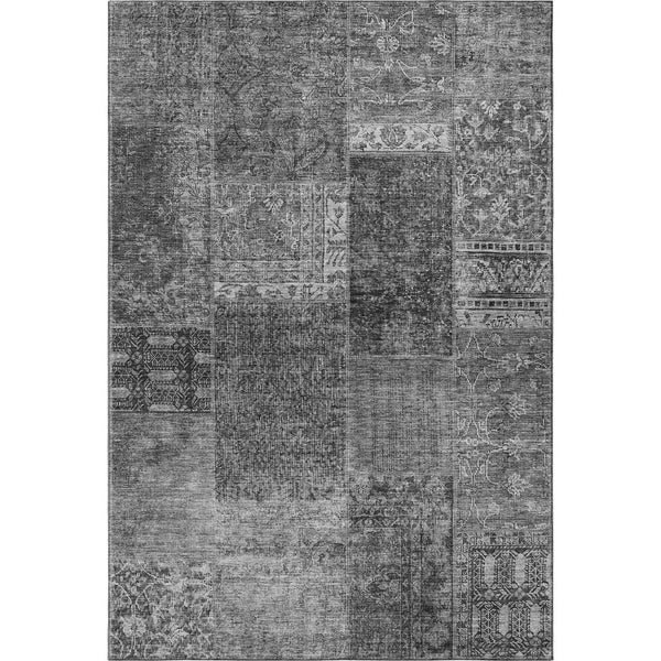 HomeRoots 5' Gray and Silver Patchwork Area Rug - Washable, UV Protected, Stain Resistant, Pet Friendly Décor 655441