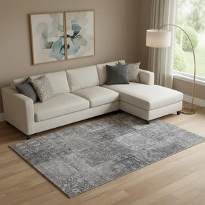 HomeRoots 8' X 10' Gray and Silver Patchwork Area Rug - Washable, UV Protected, Durable for Modern Living Spaces 655443
