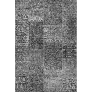 HomeRoots 8' X 10' Gray and Silver Patchwork Area Rug - Washable, UV Protected, Durable for Modern Living Spaces 655443