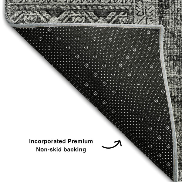 HomeRoots 8' X 10' Gray and Silver Patchwork Area Rug - Washable, UV Protected, Durable for Modern Living Spaces 655443