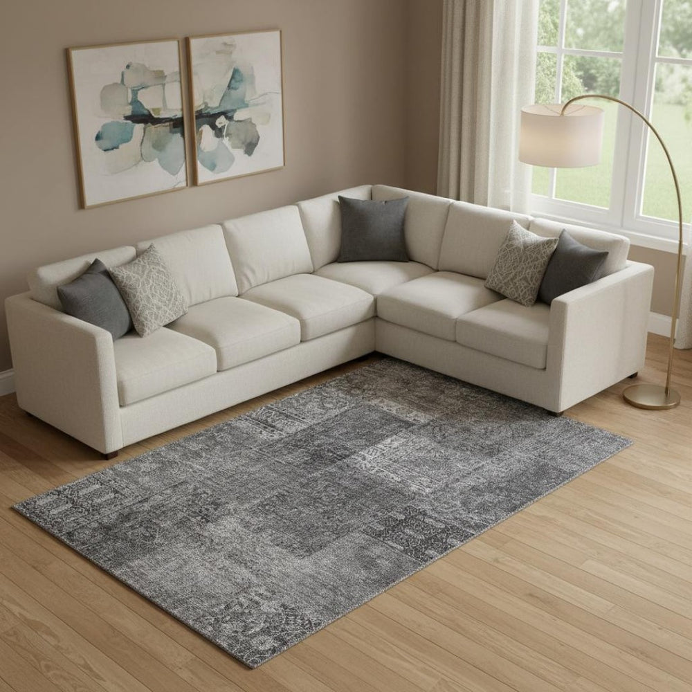 HomeRoots 10' Gray and Silver Patchwork Area Rug - Washable, Stain Resistant, UV Protected for Busy Homes 655445
