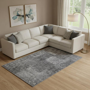 HomeRoots 10' Gray and Silver Patchwork Area Rug - Washable, Stain Resistant, UV Protected for Busy Homes 655445