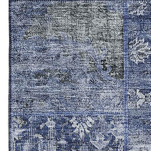 HomeRoots 5' Navy Blue, Gray & Silver Patchwork Area Rug - Washable, UV Protected, Stain-Resistant & Durable! 655447