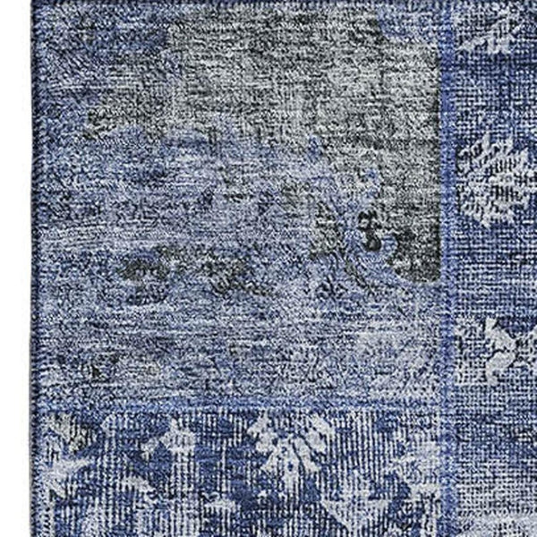 HomeRoots 5' Navy Blue, Gray & Silver Patchwork Area Rug - Washable, UV Protected, Stain-Resistant & Durable! 655447