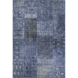 HomeRoots 5' Navy Blue, Gray & Silver Patchwork Area Rug - Washable, UV Protected, Stain-Resistant & Durable! 655447