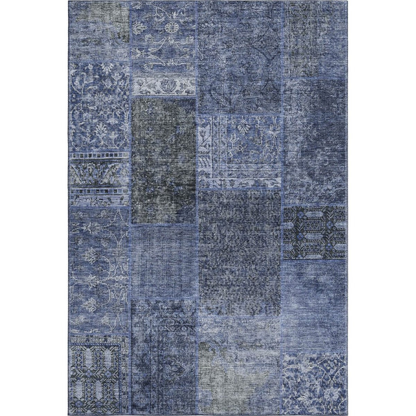 HomeRoots 5' Navy Blue, Gray & Silver Patchwork Area Rug - Washable, UV Protected, Stain-Resistant & Durable! 655447
