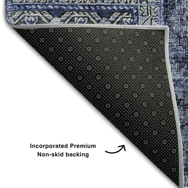 HomeRoots 5' Navy Blue, Gray & Silver Patchwork Area Rug - Washable, UV Protected, Stain-Resistant & Durable! 655447