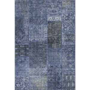 HomeRoots 5' Navy Blue, Gray & Silver Patchwork Area Rug - Washable, UV Protected, Stain-Resistant & Durable! 655447