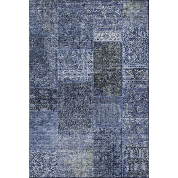 HomeRoots 5' Navy Blue, Gray & Silver Patchwork Area Rug - Washable, UV Protected, Stain-Resistant & Durable! 655447
