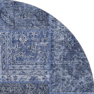 HomeRoots 8' Washable Round Patchwork Rug in Navy Blue, Gray & Silver - UV Protected, Durable & Easy-Care! 655448