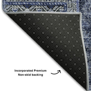 HomeRoots 9' X 12' Navy Blue Gray Silver Patchwork Area Rug - Washable, UV Protected, Stain Resistant, Durable 655450