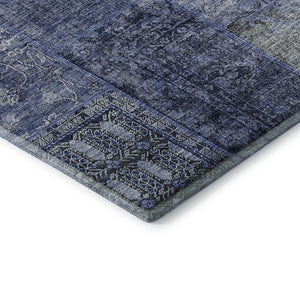 HomeRoots 9' X 12' Navy Blue Gray Silver Patchwork Area Rug - Washable, UV Protected, Stain Resistant, Durable 655450