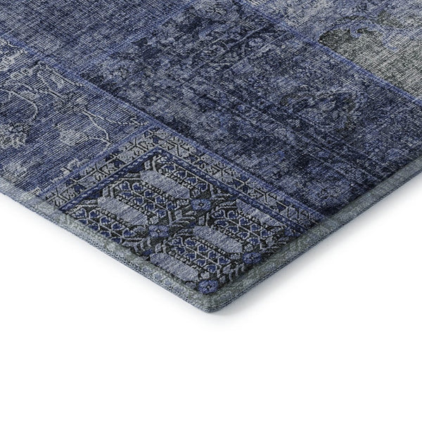 HomeRoots 9' X 12' Navy Blue Gray Silver Patchwork Area Rug - Washable, UV Protected, Stain Resistant, Durable 655450