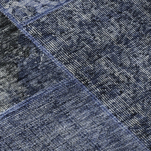 HomeRoots 9' X 12' Navy Blue Gray Silver Patchwork Area Rug - Washable, UV Protected, Stain Resistant, Durable 655450