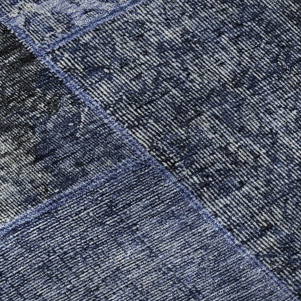 HomeRoots 9' X 12' Navy Blue Gray Silver Patchwork Area Rug - Washable, UV Protected, Stain Resistant, Durable 655450