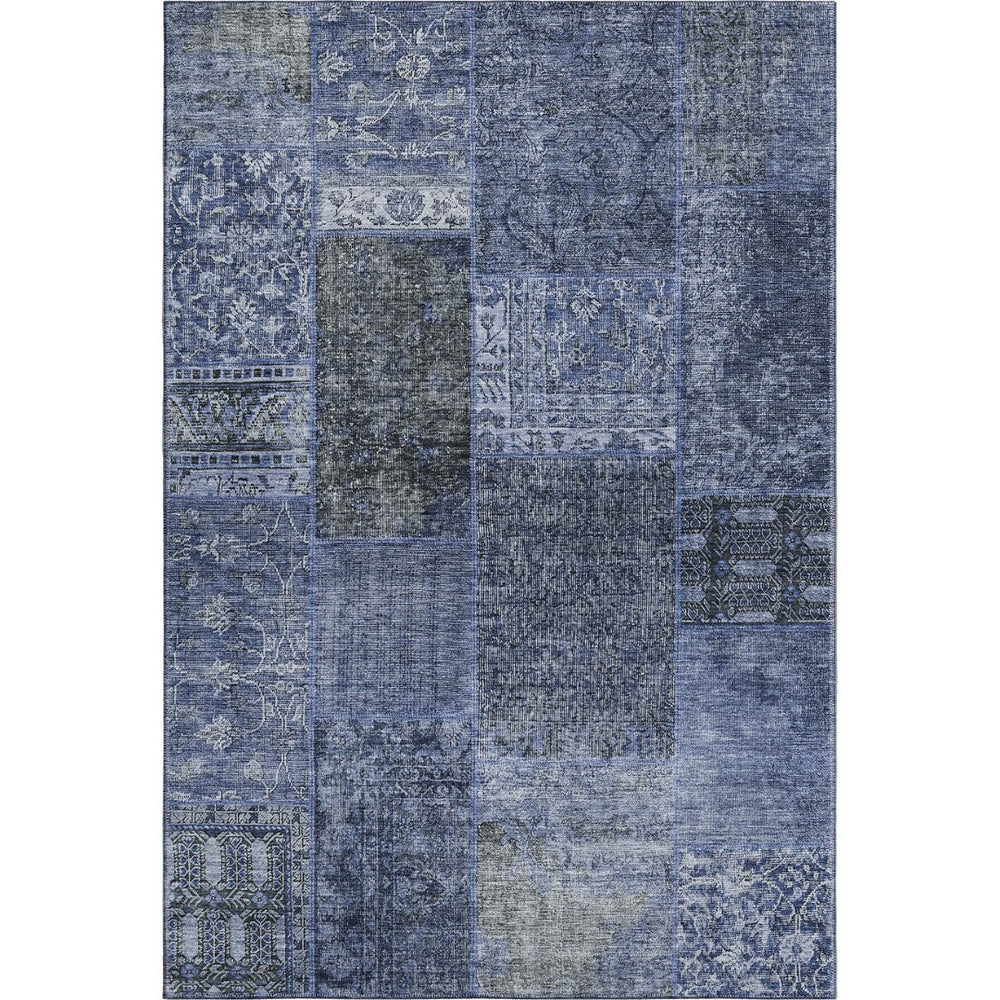 HomeRoots 10' X 14' Navy Blue, Gray & Silver Patchwork Washable Area Rug - Durable, UV Protected & Stylish 655451