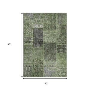 HomeRoots 5' X 8' Olive Green & Gray Patchwork Area Rug - Stain Resistant, UV-Protected, Durable & Stylish! 655453