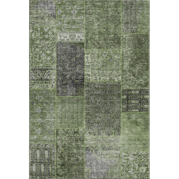 HomeRoots 5' X 8' Olive Green & Gray Patchwork Area Rug - Stain Resistant, UV-Protected, Durable & Stylish! 655453