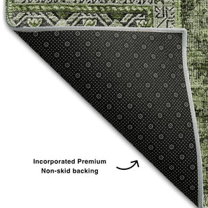 HomeRoots 5' X 8' Olive Green & Gray Patchwork Area Rug - Stain Resistant, UV-Protected, Durable & Stylish! 655453